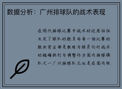 数据分析：广州排球队的战术表现